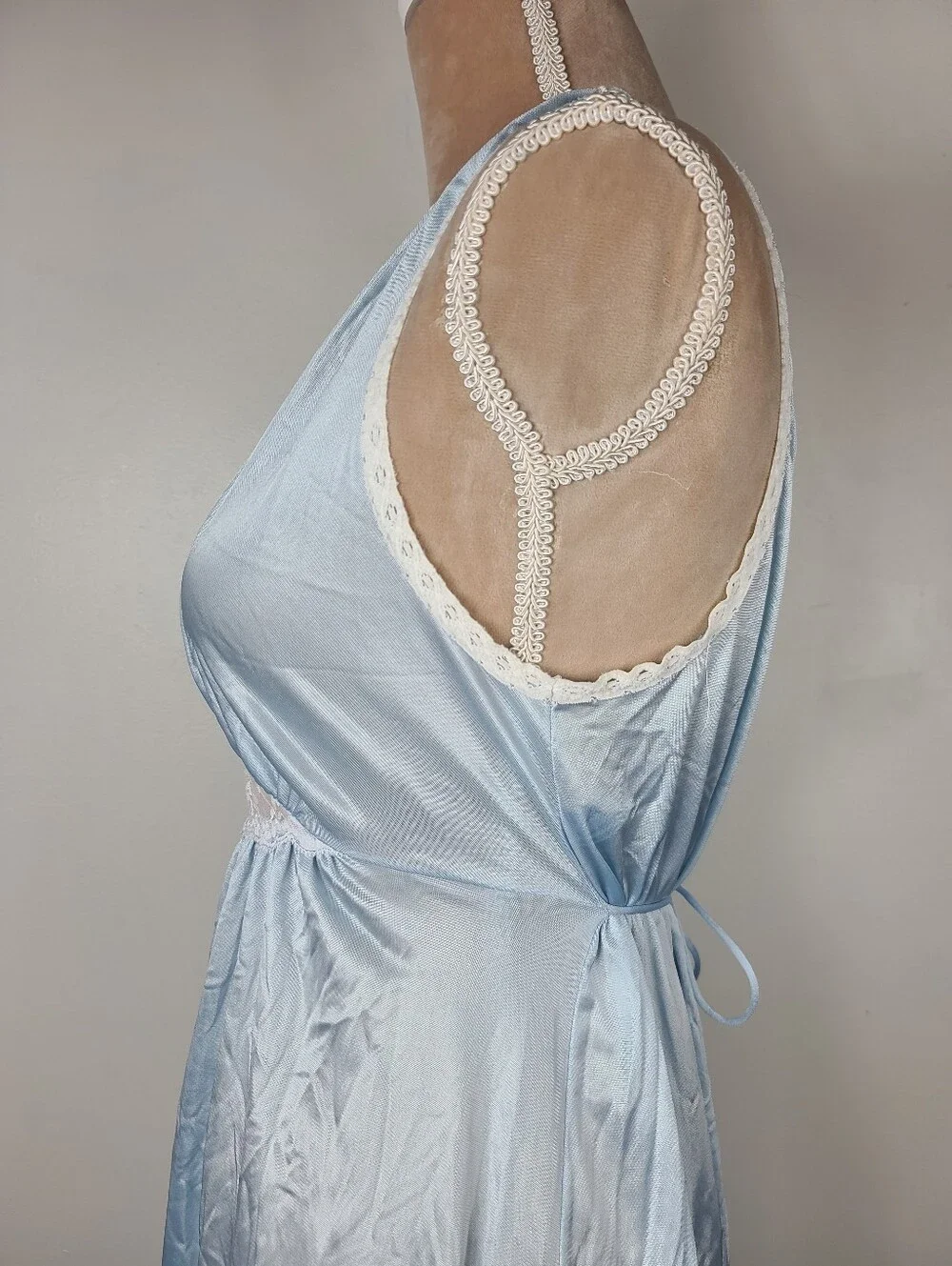 Vtg 60's Lorraine Blue Nylon Lace Front Sleeveless Midi Slip Retro Nightgown M - Picture 10 of 15